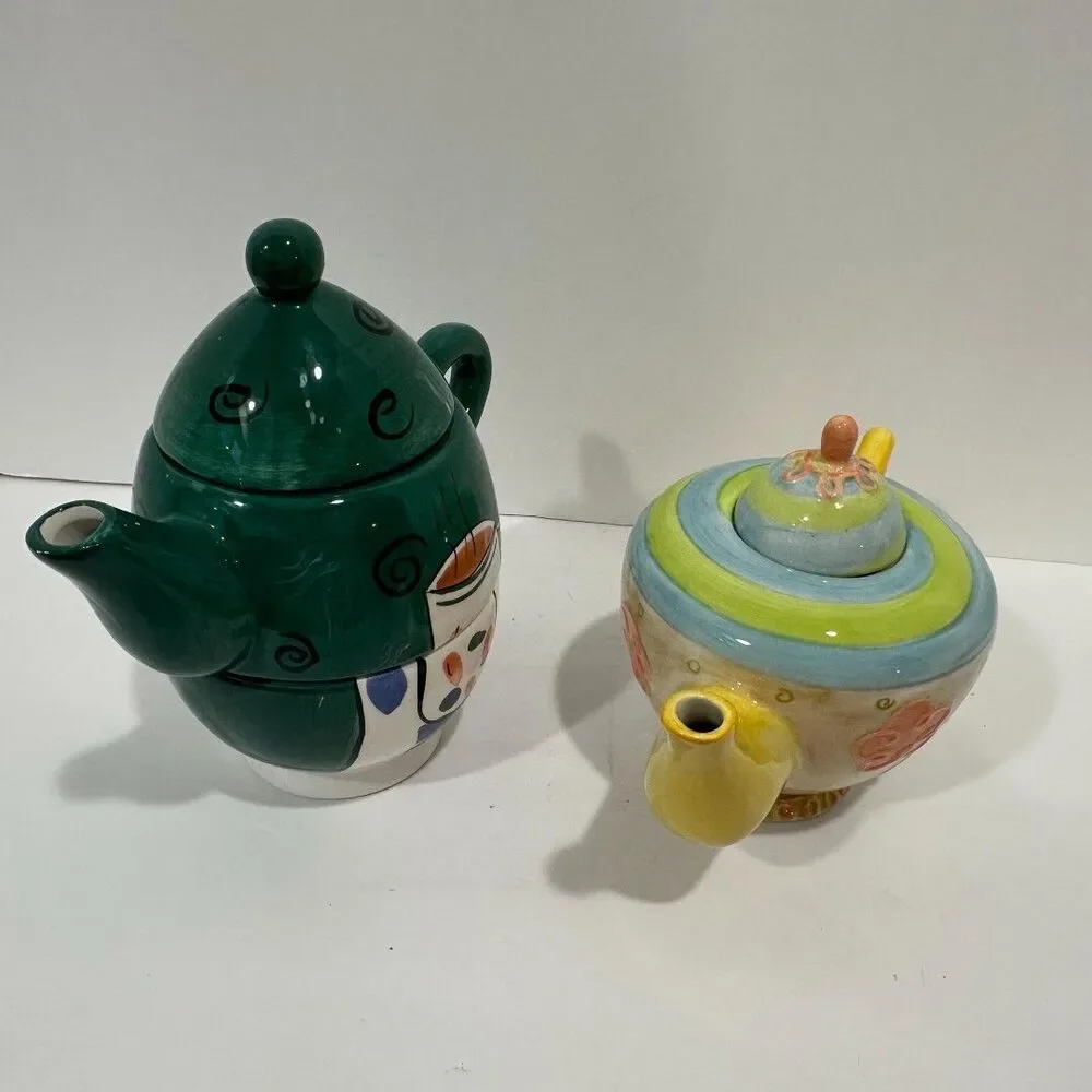 2 Personal Teapots for One - Bella Casa 3 pc by Ganz & Oneida China 2 pc Floral